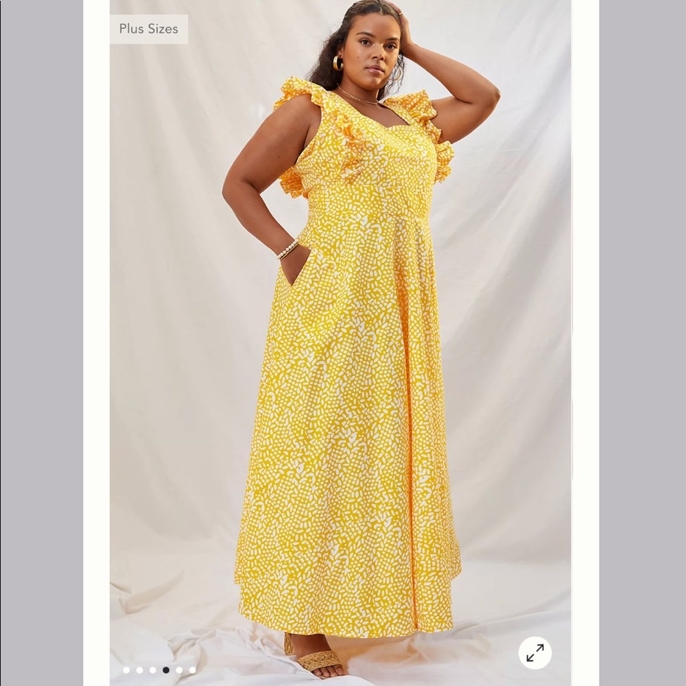NWT Anthropologie SIKA Marigold Ruffled Maxi Dress Polka Dot Square Neck 22W
